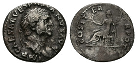 Vespasian, AD 69-79. AR, Denarius. 2.77 g. 18.28 mm. Rome.
Obv: IMP CAESAR VESPASIANVS AVG. Head of Vespasian, laureate, right.
Rev: COS ITER TR POT. ...