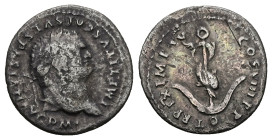 Titus, AD 79-81. AR, Denarius. 2.51 g. 19.25 mm. Rome.
Obv: IMP TITVS CAES VESPASIAN AVG P M. Head of Titus, laureate, right.
Rev: TR P IX IMP XV CO...