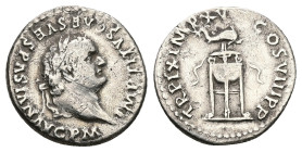 Titus, AD 79-81. AR, Denarius. 2.86 g. 18.48 mm. Rome.
Obv: IMP TITVS CAES VESPASIAN AVG P M. Head of Titus, laureate, right.
Rev: TR P IX IMP XV COS ...