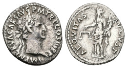Nerva, AD 96-98. AR, Denarius. 3.00 g. 18.53 mm. Rome.
Obv: IMP NERVA CAES AVG P M TR P COS III P P. Head of Nerva, laureate, right.
Rev: AEQVITAS AVG...