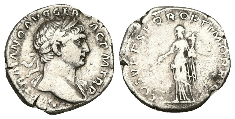 Trajan, AD 98-117. AR, Denarius. 3.15 g. 18.90 mm. Rome.
Obv: IMP TRAIANO AVG GE...