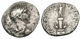 Trajan, AD 98-117. AR, Denarius. 2.66 g. 19.23 mm. Rome. 
Obv: IMP CAES NER TRAIANO OPTIMO AVG GER DAC. Bust of Trajan, laureate, draped, right.
Rev: ...