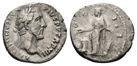 Antoninus Pius, AD 138-161. AR, Denarius. 2.60 g. 17.93 mm. Rome.
Obv: ANTONINVS AVG PIVS P P TR P XII. Head of Antoninus Pius, laureate, right.
Rev: ...