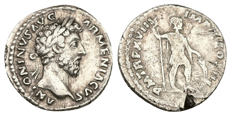 Marcus Aurelius, AD 161-180. AR, Denarius. 2.70 g. 17.90 mm. Rome.
Obv: ANTONINV...