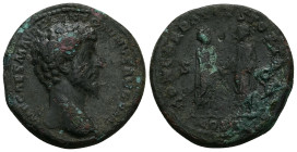 Marcus Aurelius as Caesar, AD 139-161. AE, Sestertius. 26.39 g. 34.34 mm. Rome.
Obv: IMP CAES M AVREL ANTONINVS AVG P M. Head of Marcus Aurelius, bare...
