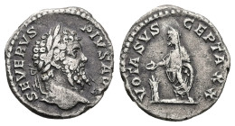 Septimius Severus, AD 193-211. AR, Denarius. 2.89 g. 18.02 mm. Rome.
Obv: SEVERVS PIVS AVG. Head of Septimius Severus, laureate, right.
Rev: VOTA SVSC...