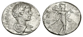Caracalla, AD 195-197. AR, Denarius. 2.31 g. 17.33 mm. Rome.
Obv: M AVR ANTON CAES PONTIF. Bust of Caracalla, bare-headed, draped, right.
Rev: MARTI V...