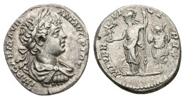Caracalla, AD 198-217. AR, Denarius. 3.10 g. 18.22 mm. Laodicea ad Mare.
Obv: IMP CAE M AVR ANT AVG P TR P. Bust of Caracalla, laureate, draped, right...