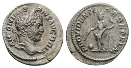Caracalla, AD 197-217. AR, Denarius. 2.14 g. 19.60 mm. Rome.
Obv: ANTONINVS PIVS AVG BRIT. Head of Caracalla, laureate, bearded, right
Rev: PROVIDENTI...
