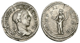 Severus Alexander, AD 222-235. AR, Denarius. 2.38 g. 20.22 mm. Rome.
Obv: IMP C M AVR SEV ALEXAND AVG. Bust of Severus Alexander, laureate, draped, ri...