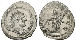 Philip I, AD 244-249. AR, Antoninianus. 3.04 g. 24.99 mm. Antioch.
Obv: IMP M IVL PHILIPPVS AVG. Bust of Philip, laureate, draped, cuirassed, right.
R...