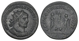 Diocletian, AD 284-305. Radiatus. 3.12 g. 21.13 mm. Kyzikos.
Obv: IMP C C VAL DIOCLETIANVS P F AVG. Bust of Diocletian, radiate, draped, cuirassed, ri...
