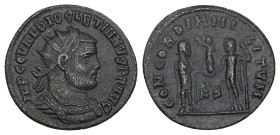 Diocletian, AD 284-305. Radiatus. 2.69 g. 20.37 mm. Kyzikos.
Obv: IMP C C VAL DIOCLETIANVS P F AVG. Bust of Diocletian, radiate, draped, cuirassed, ri...