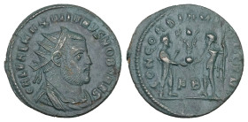 Galerius as Caesar, AD 293-305. Radiatus. 2.82 g. 21.15 mm. Kyzikos.
Obv: GAL VAL MAXIMIANVS NOB CAES. Bust of Galerius, radiate, draped, cuirassed, r...