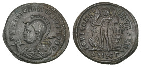 Licinius II as Caesar, AD 317-324. AE, Follis. 3.39 g. 7.35 mm. Kyzikos.
Obv: D N VAL LICIN LICINIVS NOB C. Bust of Licinius II, helmeted, cuirassed, ...