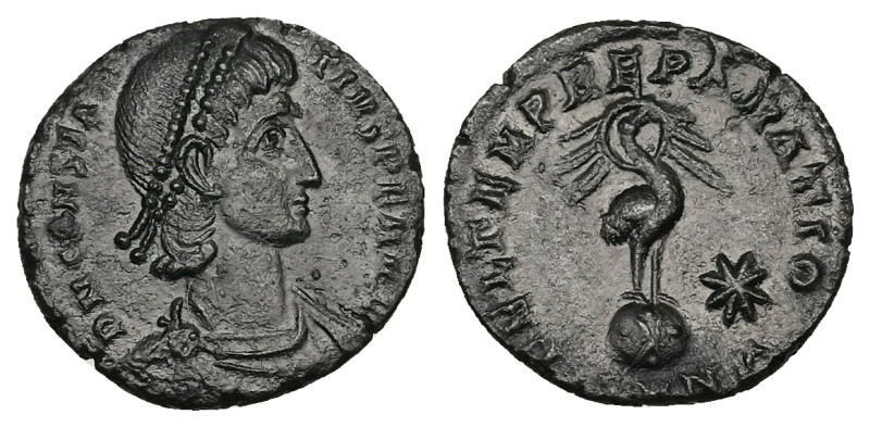 Constantius II, AD 337-361. AE. 2.01 g. 17.67 mm. Antioch?
Obv: D N CONSTAN-TIVS...