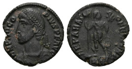 Procopius, AD 365-366. AE, Follis. 2.81 g. 18.85 mm. Heraclea.
Obv: D N PROCOPIVS P F AVG. Bust of Procopius, pearl-diademed, draped and cuirassed, l...
