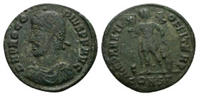 Procopius, AD 365-366. AE, Follis. 2.60 g. 20.4 mm. Constantinople.
Obv: D N PROCO-PIVS P F AVG. Bust of Procopius, pearl-diademed, draped and cuirass...