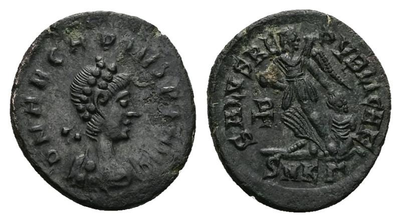 Arcadius, AD 383-408. AE. 1.25 g. 14.73 mm. Kyzikos.
Obv: D N ARCADIVS P F AVG. ...