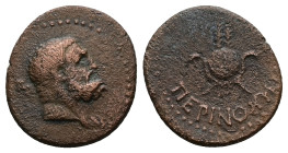 Thrace, Perinthus. Pseudo-autonomous, c. AD 1st century. AE. 3.34 g. 19.12 mm.
Obv: Head of Heracles, right, with club?
Rev: ΠΕΡΙΝΘΙΩΝ. Headdress of I...