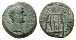 Thrace, Sestus. Trajan, AD 98-117. AE. 4.47 g. 16.84 mm.
Obv: ΤΡΑΙΑΝΟϹ ΚΑΙϹΑΡ. Laureate head of Trajan, right.
Rev: ϹΗϹΤΙⲰΝ. Lyre.
Ref: RPC 756; BMC 1...