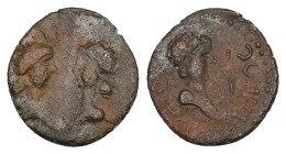 Mysia, Kyzikos. Britannicus with Antonia and Octavia, AD 41-55. AE. 1.52 g. 13.85 mm. Struck under Tiberius or Nero.
Obv: Confronted draped busts of A...