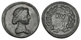 Mysia, Kyzikos. Pseudo-autonomous, Uncertain date. AE. 4.00 g. 18.74 mm.
Obv: Bust of Kore Soteira right, wearing corn-wreath; all within wreath of co...