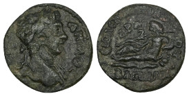 Lydia, Bagis. Pseudo-autonomous. AE. 3.64 g. 14.65 mm. Reign of Septimius Severus. Magistrate, Asklepiados, archon.
Obv: ΔΗΜΟϹ. head of the Demos (you...