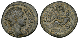 Lydia, Bagis. Pseudo-autonomous, Time of Septimius Severus, (AD 193-211). AE. 3.79 g. 20.50 mm. Gaios, archon.
Obv: ΔHMOC. Laureate bust of Demos, rig...