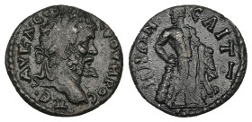 Lydia, Saitta. Septimius Severus, 193-211 AD. AE. 2.45 g. 17.92 mm.
Obv: AY K Λ CЄ CЄOYHPOC ΠЄ. Laureate head of Septimius Severus, right.
Rev: CAITTH...