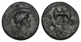 Lydia, Thyateira. Nero, AD 54-68. AE. 3.07 g. 17.17 mm. 
Obv: ΝƐΡΩΝ ΚΛΑΥΔΙΟϹ ΚΑΙϹΑΡ ϹƐΒΑ. Draped bust of Nero, right; lightly bearded.
Rev: ΘΥΑΤƐΙΡΗΝΩ...