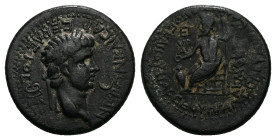 Phrygia, Acmonea. Nero, AD 54-68. AE. 3.86 g. 19.21 mm.
Obv: ΝΕΡΩΝ ΚΑΙΣΑΡ ΣΕΒΑΣΤΟΣ. Laureate head of Nero, right; behind, caduceus; before, crescent.
...