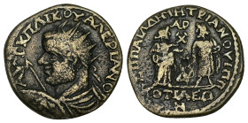 Phrygia, Cotiaeum. Valerian I, AD 253-260. AE. 8.30 g. 23.67 mm.
Obv: AYT K Π ΛIK ΟYAΛEPIANON. Radiate, draped and cuirassed bust of Valerian I, left;...
