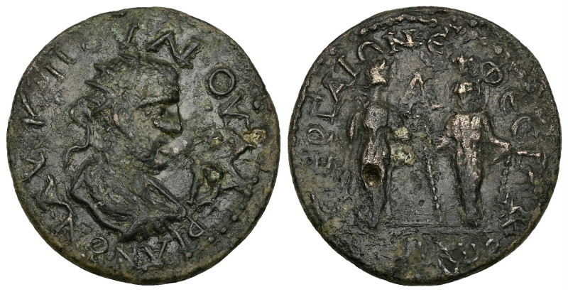 Pamphylia, Perge. Valerian I. AD 253–260. AE. 14.03 g. 32.05 mm. Homonoia with E...