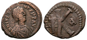 Anastasius I, AD 491-518. AE, Half Follis. 7.61 g. 26.63 mm. Nicomedia.
Rev: DNANASTA-SIVSPPAVC. Bust of Anastasius I facing right with diadem, cuiras...