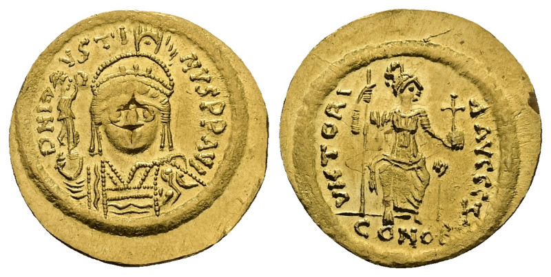 Justin II, AD 565-578. AV, Solidus. 4.46 g. 20.73 mm. Constantinople.
Obv: DNI-V...