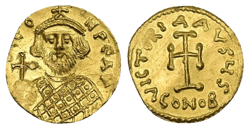 Leontius, AD 695-698. AV, Tremissis. 1.38 g. 15.11 mm. Constantinople.
Obv: Fron...