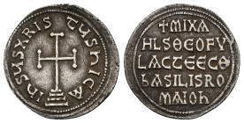 Michael I Rhangabe and Theophylactus, AD 811-813. AR, Miliaresion. 1.94 g. 22.94 mm. Constantinople,
Obv: IҺSЧSXPIS-TЧSҺICA. Cross potent on three ste...