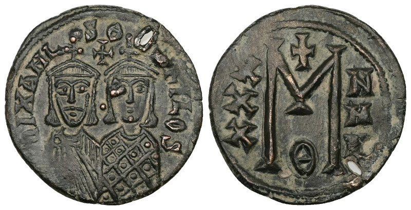 Michael II, Theophilus, AD 820-829. AE, Follis. 8.23 g. 29.86 mm. Constantinople...