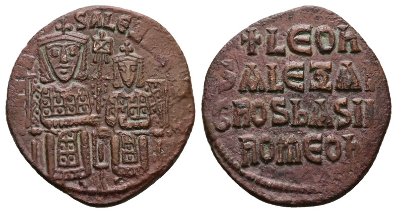 Leo VI the Wise and Alexander, AD 886-912. AE, Follis. 6.77 g. 26.16 mm. Constan...