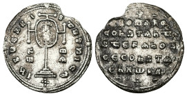 Constantine VII Porphyrogenitus, Romanus I, Stephen, and Constantine, AD 913-959. AR, Miliaresion. 2.50 g. 23.12 mm. Constantinople. 
Obv: + IҺSЧSXRI-...