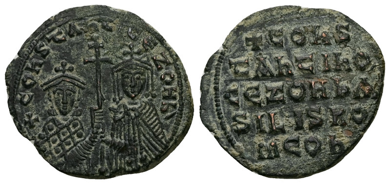 Constantine VII Porphyrogentius and Zoe, AD 913-959. AE, Follis. 7.38 g. 28.32 m...