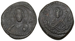 Anonymous Follis, Class G. Romanus IV, AD 1068-1071. 9.11 g. 28.57 mm. Constantinople.
Obv: IC XC to left and right of bust of Christ, nimbate, facing...