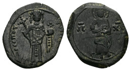 John II Comnenus, 1118-1143 AD. AE, Tetarteron. 4.00 g. 18.73 mm. Constantinople.
Obv: IC-X[C]. Christ nimbate, standing facing on footstool, wearing ...