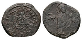 Manuel I Comnenus, AD 1143-1180. AE, Tetarteron. 3.42 g. 20.07 mm. Constantinople.
Obv: MP - ΘV. Virgin nimbate, standing right, hands raised towards ...