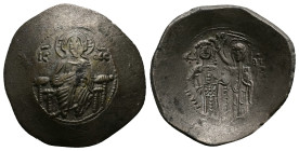 Manuel I Comnenus, AD 1143-1180. AE, Trachy. 4.25 g. 29.81 mm. Constantinople.
Obv: IC / XC. Christ, bearded and nimbate, wearing tunic and kolobion, ...