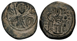 Empire of Nicaea. John III Ducas-Vatatzes, AD 1222-1254. AE, Tetarteron. 3.36 g. 20.96 mm. Magnesia. 
Rev: Nimbate bust of St. George facing, holding ...