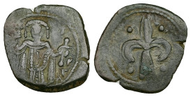 Empire of Nicaea. Theodore II Ducas Lascaris, AD 1254-1258. AE, Tetarteron. 1.88 g. 20.73 mm. Magnesia.
Obv: Theodore, wearing loros, standing facing,...