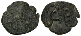 Andronicus III Palaeologus, AD 1328-1341. AE, Assarion. 2.49 g. 19.19 mm. Constantinople.
Obv: Large NB, stars above and below.
Rev: Andronicus, half-...