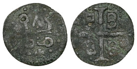 Crusaders, Mytilene (Lordship). Francesco I Gattilusio, AD 1355-1384. Bl, Denaro. 0.62 g. 17.38 mm.
Obv: Castle Tournois.
Rev: Palaeologan tetragramma...